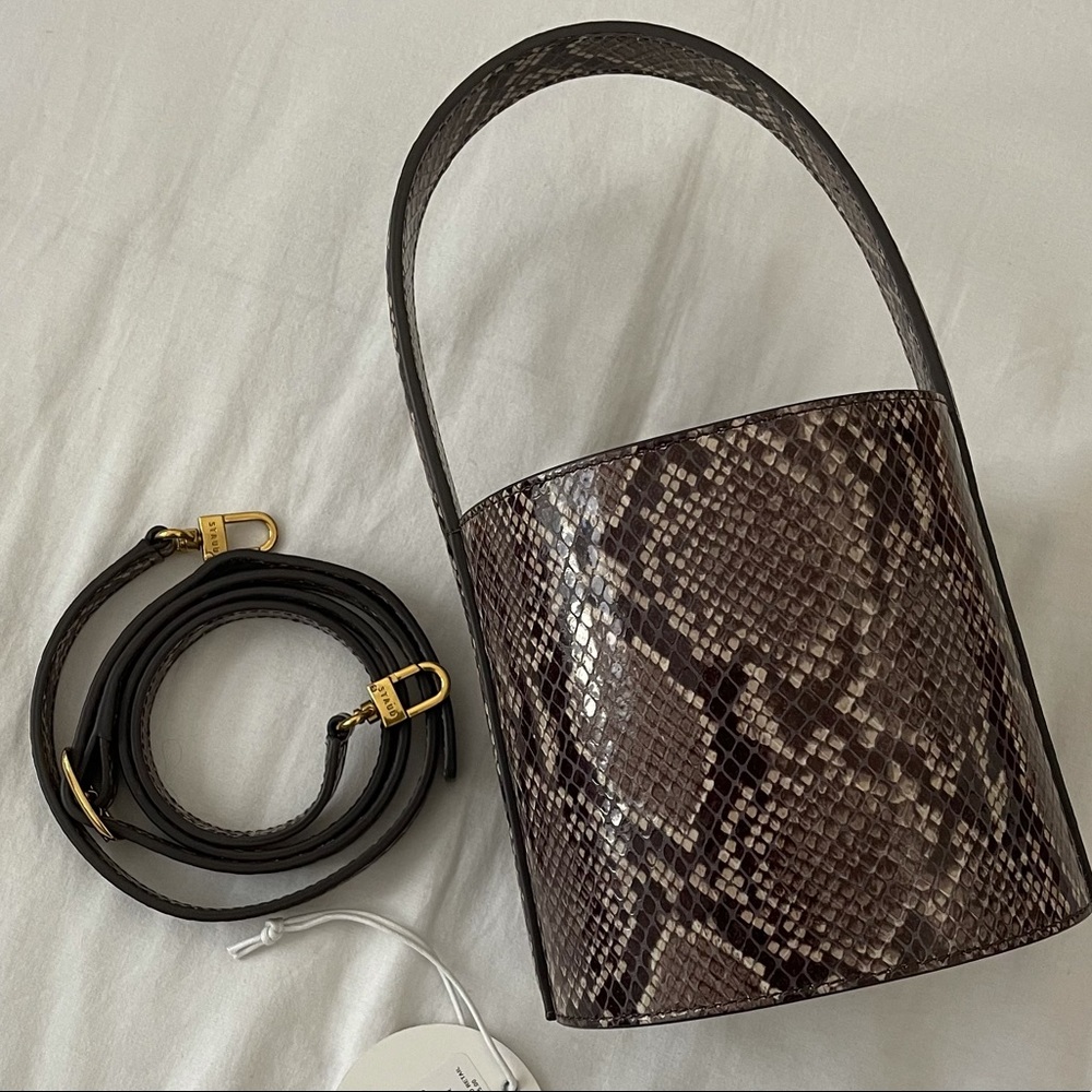 Staud Mini Bissett Snakeskin Embossed Leather Bag